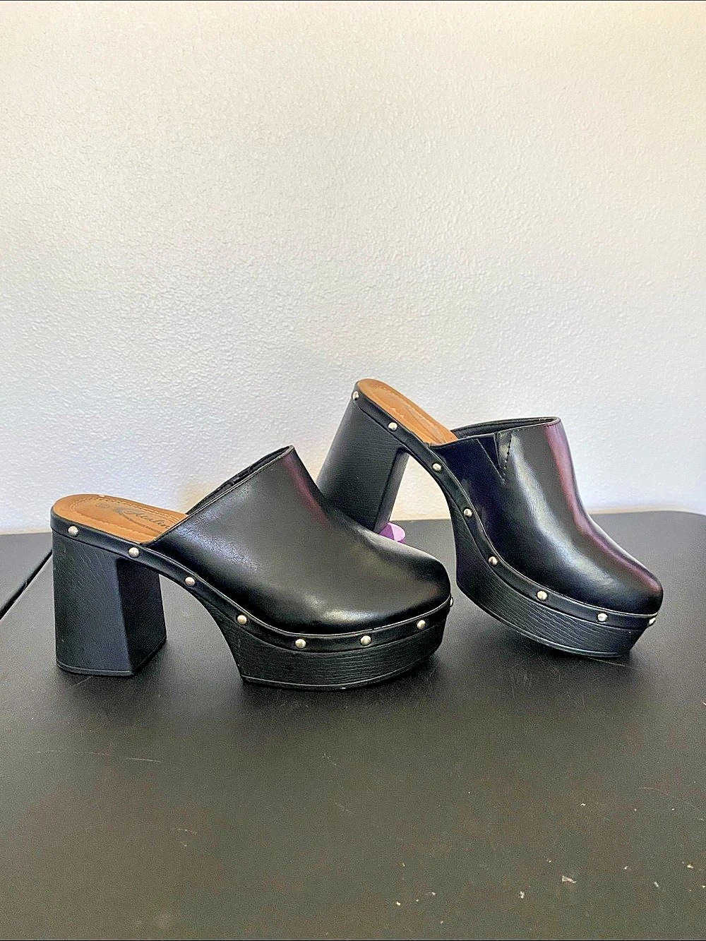Atalina Black Platform Clog Mules US 6.5